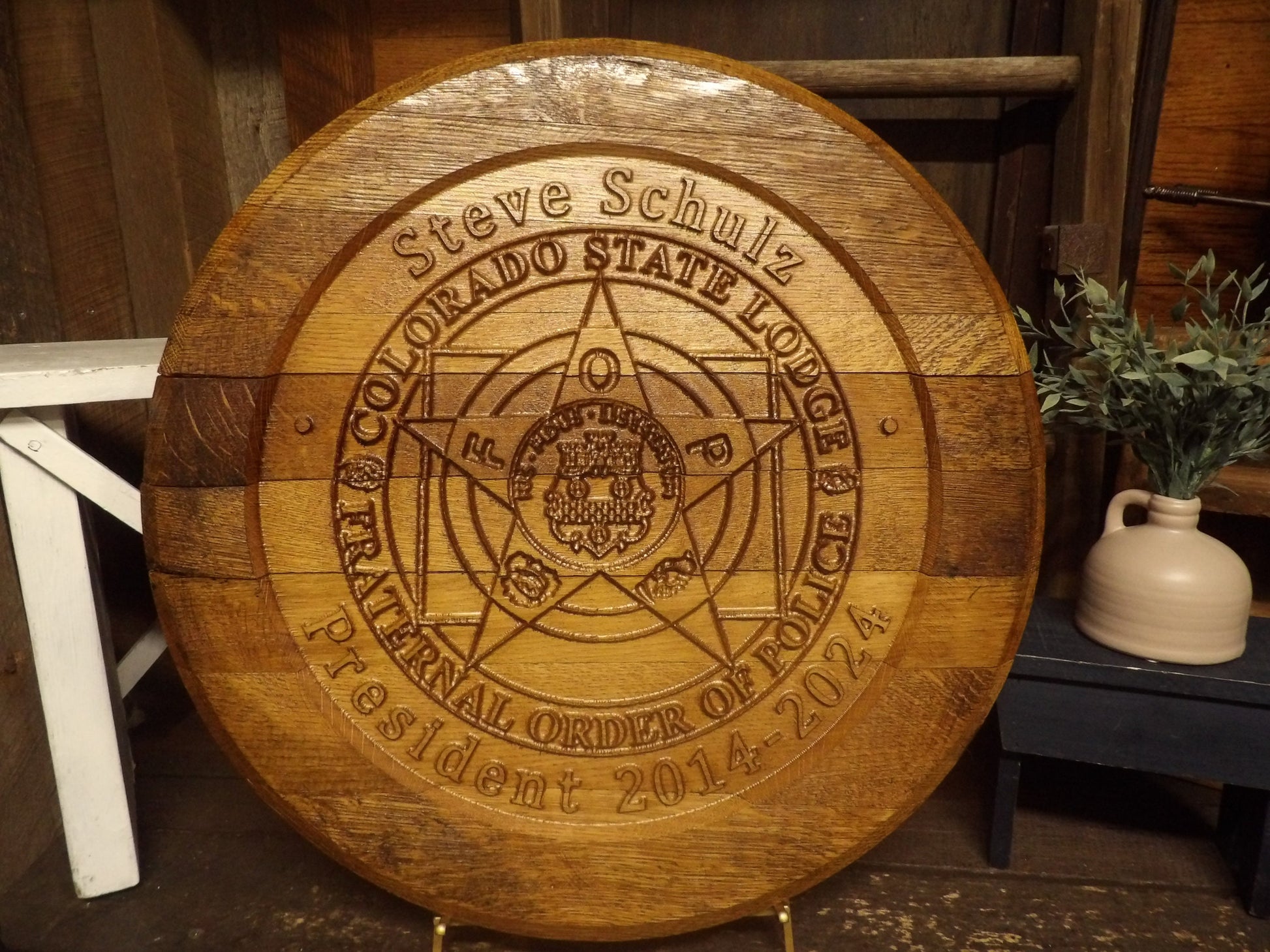 Custom Business Logo Bourbon Barrel Head Sign - 3D Carved