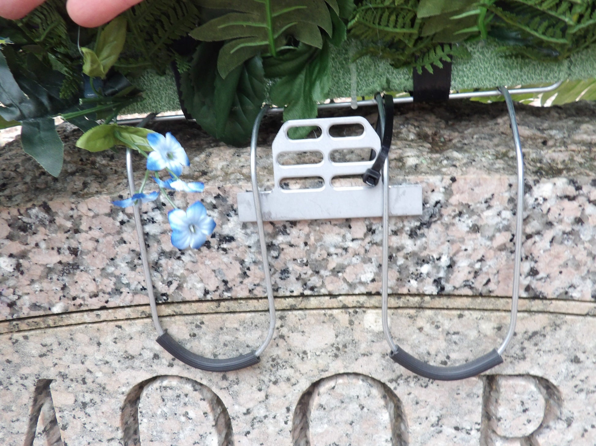 Universal Aluminum Headstone Anchor for Cemetery Flowers - Saddle Saver (Rough or Smooth Stones)