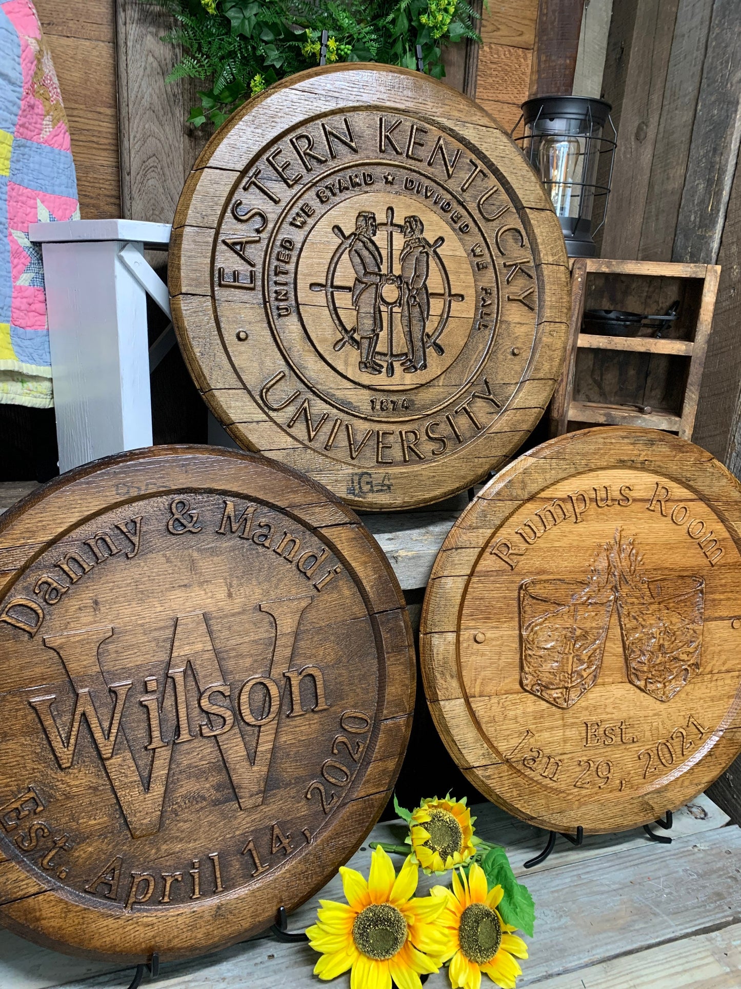 Custom Bourbon Barrel Head Sign - 3D CNC Carved
