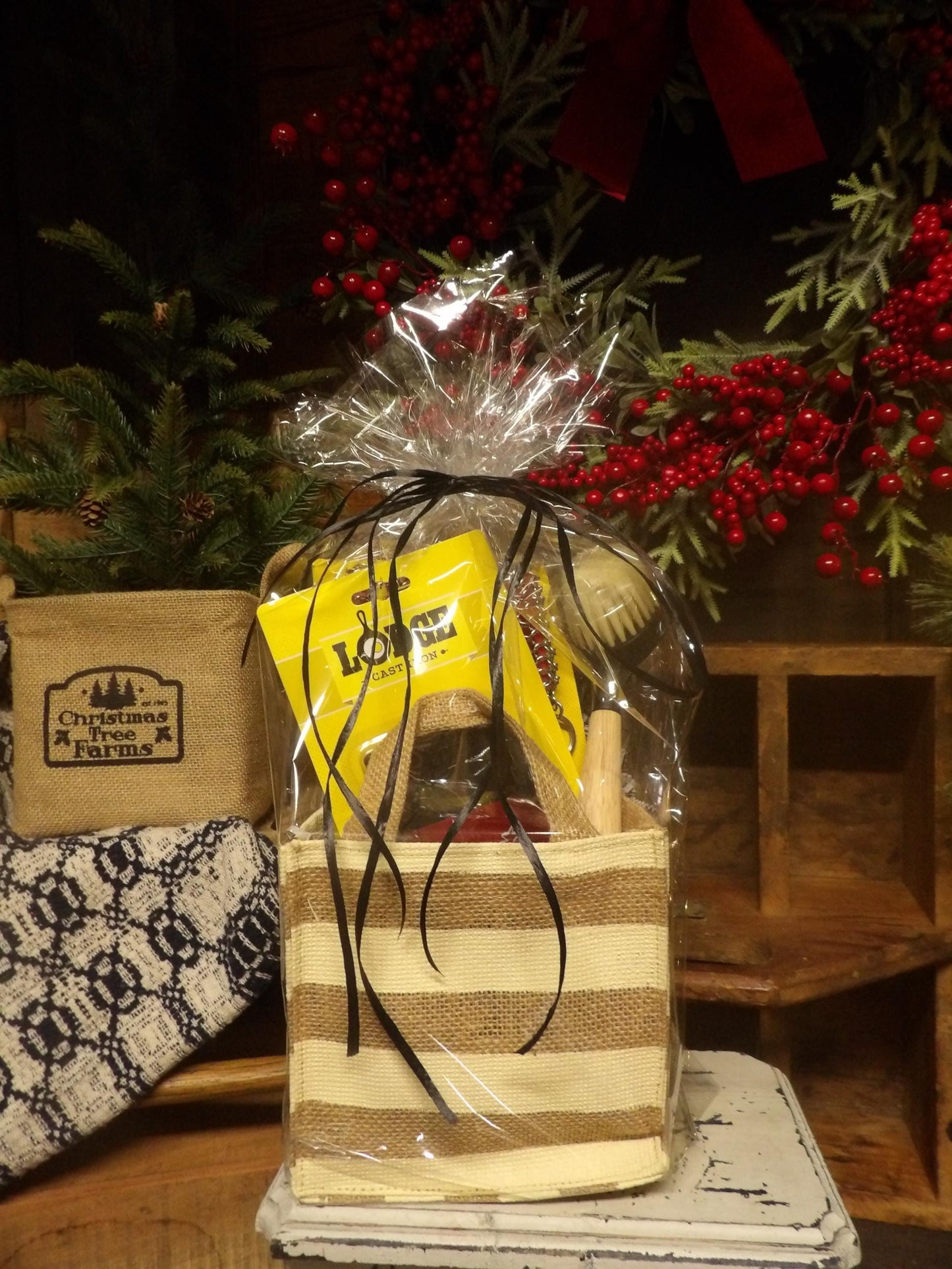 Cast Iron Care Gift Basket - Lodge Accessories in Burlap Tote