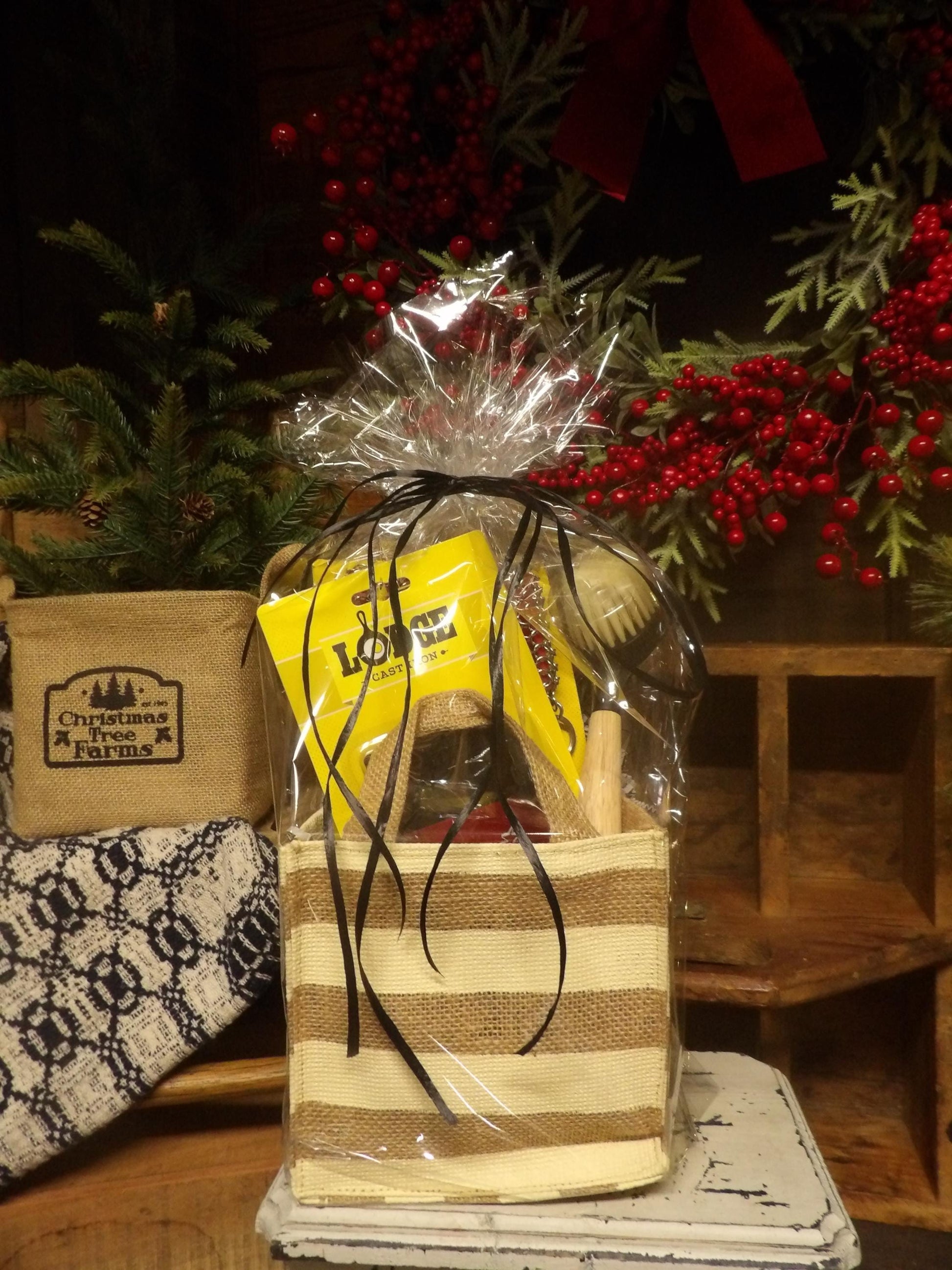 Cast Iron Care Gift Basket - Lodge Accessories in Burlap Tote