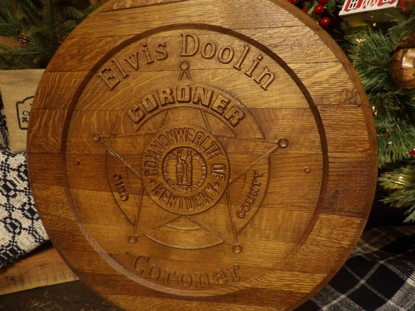 Custom Business Logo Bourbon Barrel Head Sign - 3D Carved