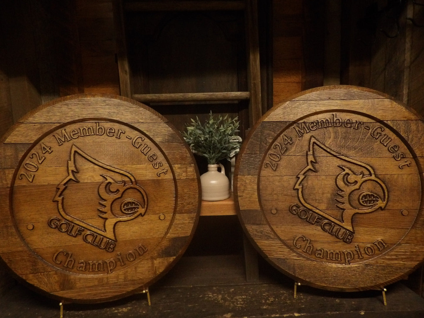 Custom Business Logo Bourbon Barrel Head Sign - 3D Carved
