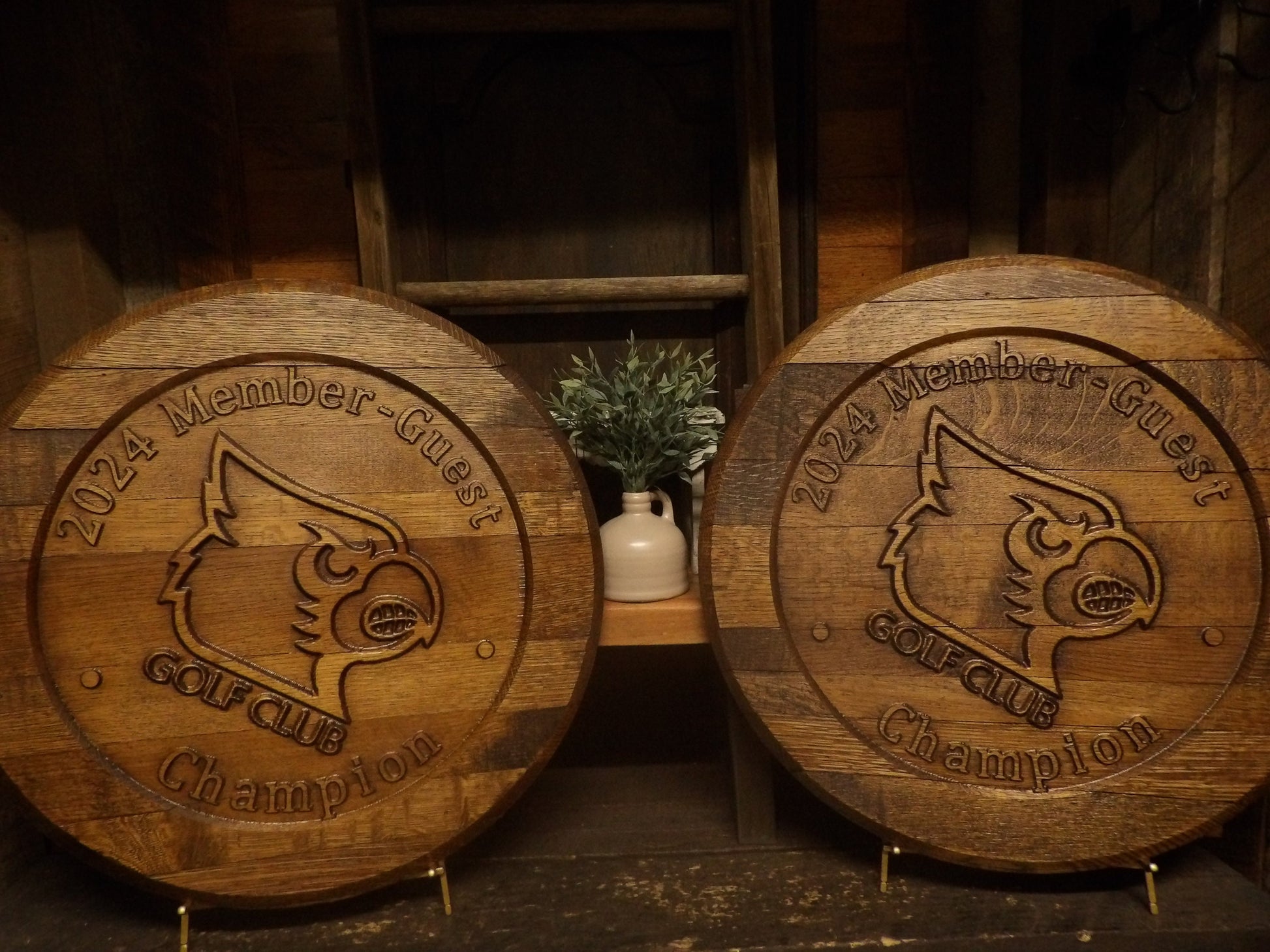 Custom Business Logo Bourbon Barrel Head Sign - 3D Carved