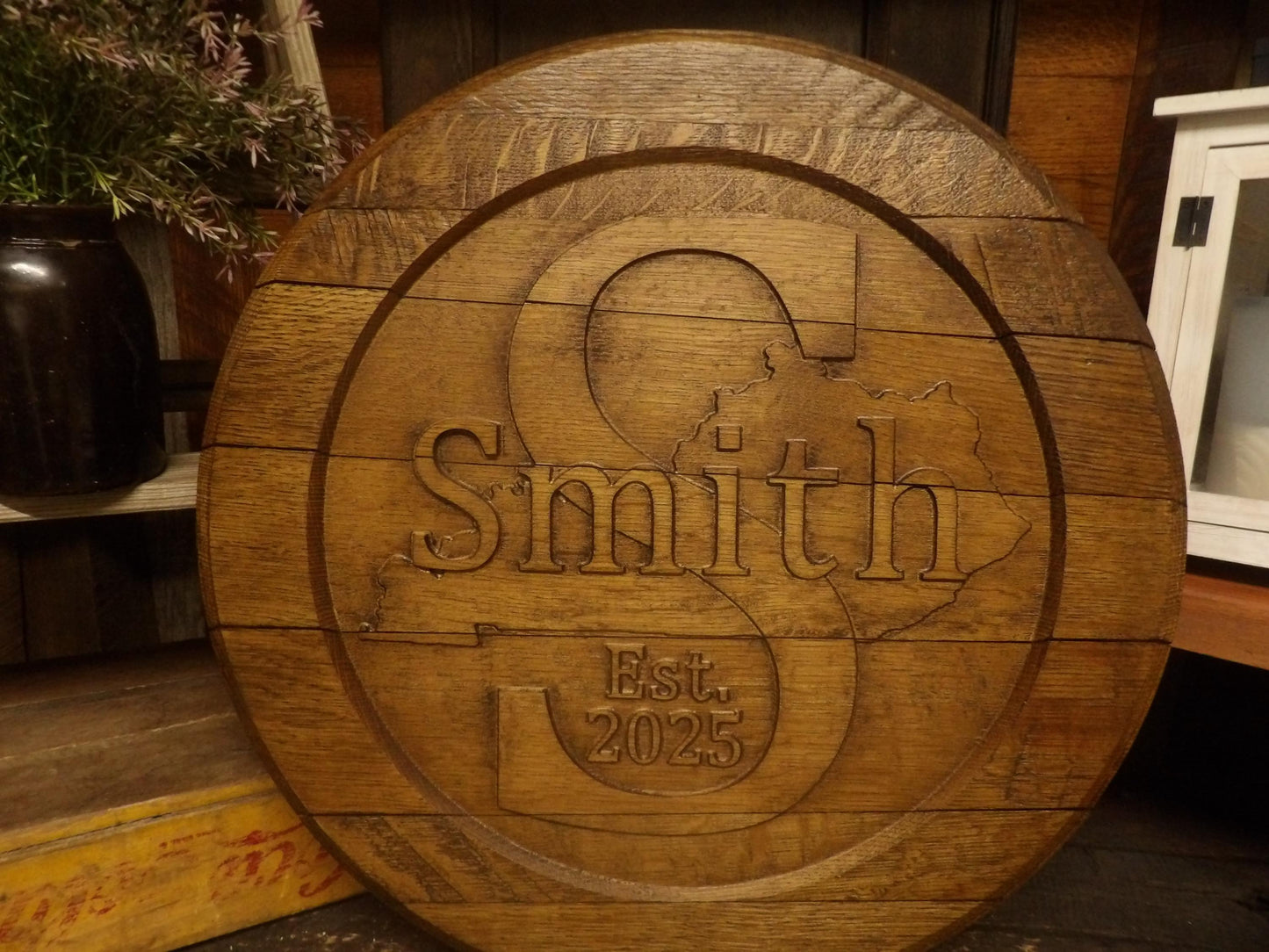 Custom Bourbon Barrel Head Sign - 3D CNC Carved