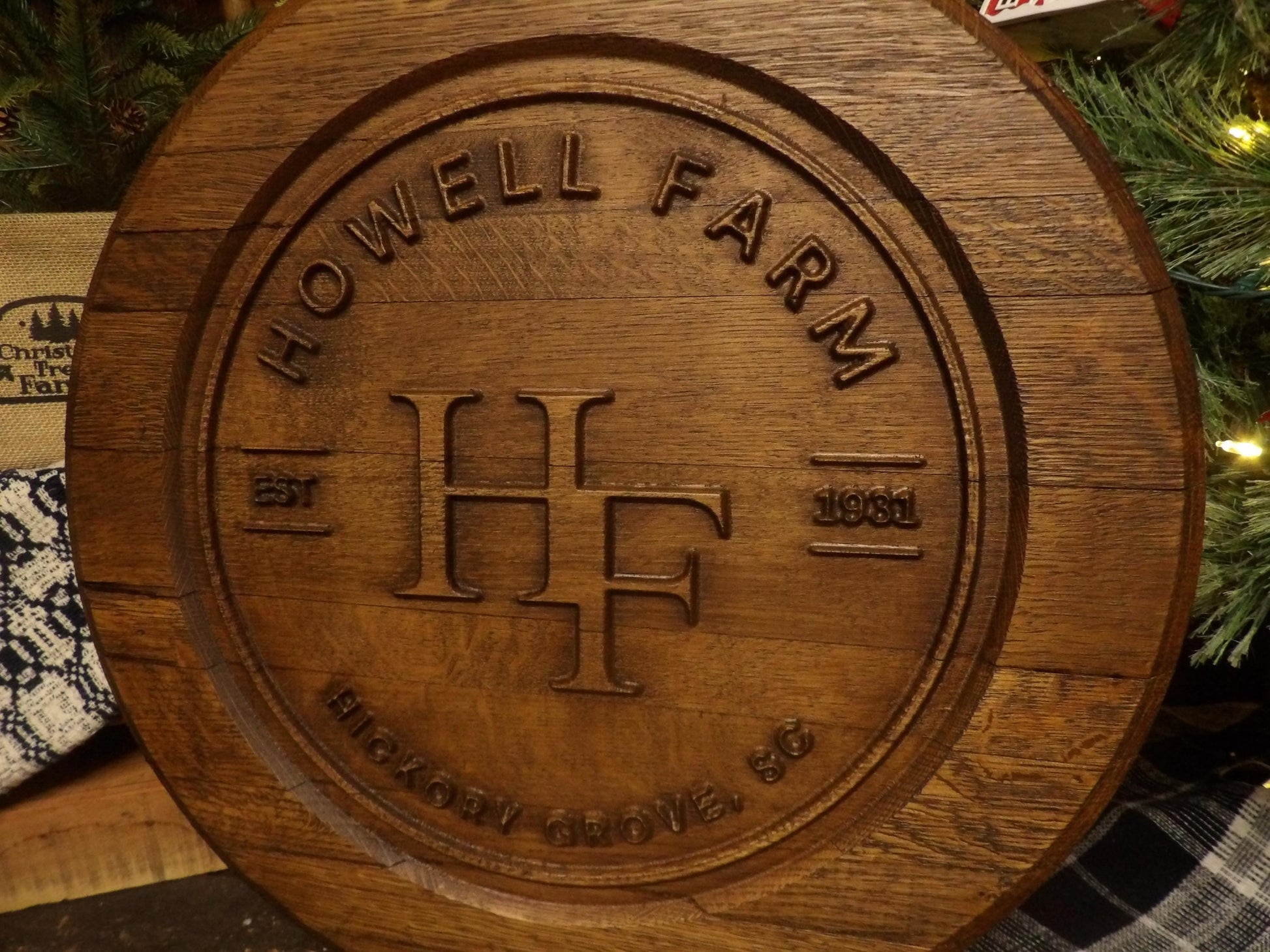 Custom Business Logo Bourbon Barrel Head Sign - 3D Carved