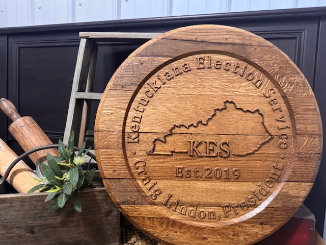 Custom Business Logo Bourbon Barrel Head Sign - 3D Carved
