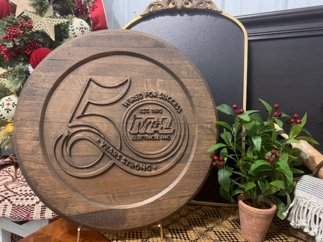 Custom Business Logo Bourbon Barrel Head Sign - 3D Carved