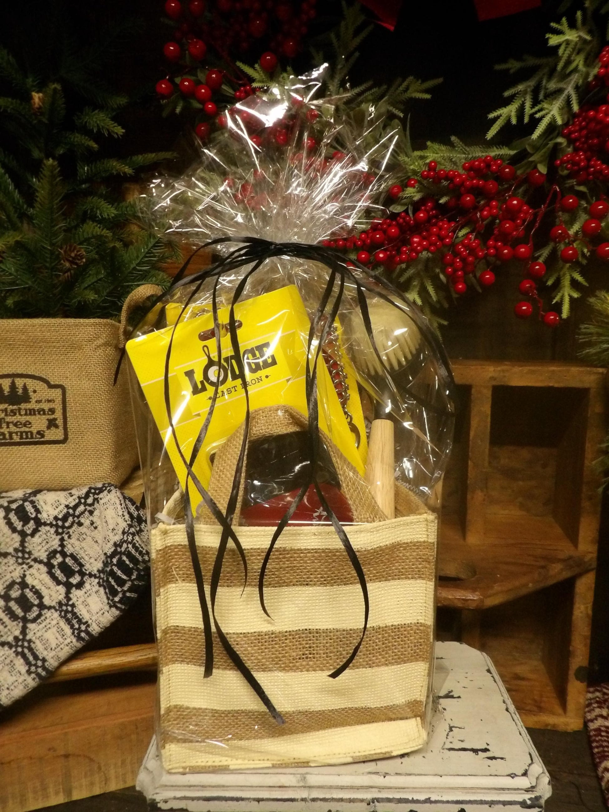 Cast Iron Care Gift Basket - Lodge Accessories in Burlap Tote