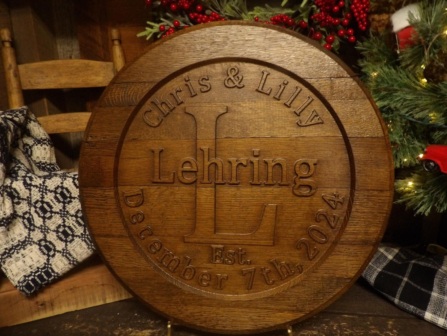 Custom Bourbon Barrel Head Sign - 3D CNC Carved