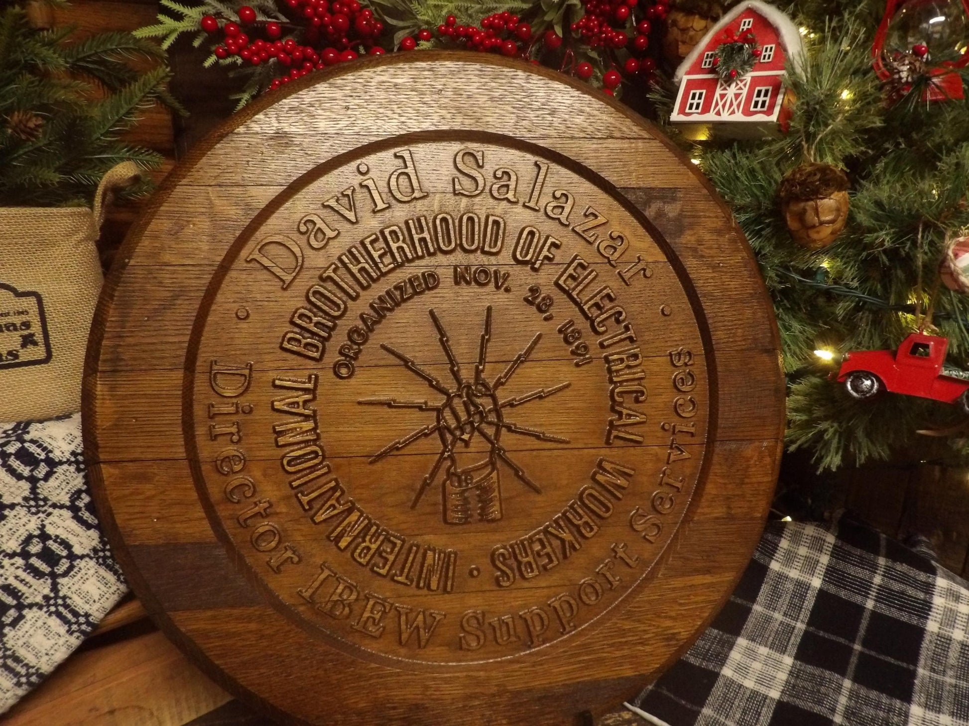Custom Business Logo Bourbon Barrel Head Sign - 3D Carved