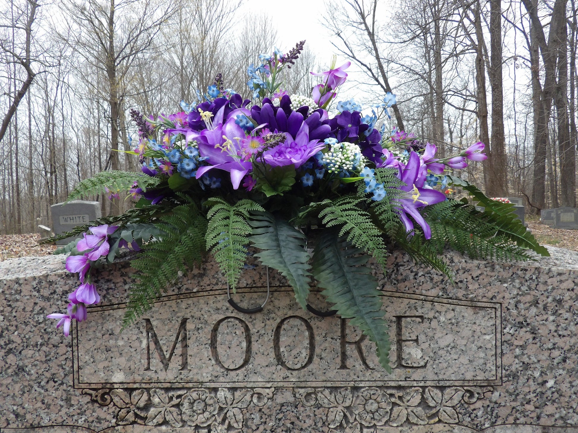 Universal Aluminum Headstone Anchor for Cemetery Flowers - Saddle Saver (Rough or Smooth Stones)