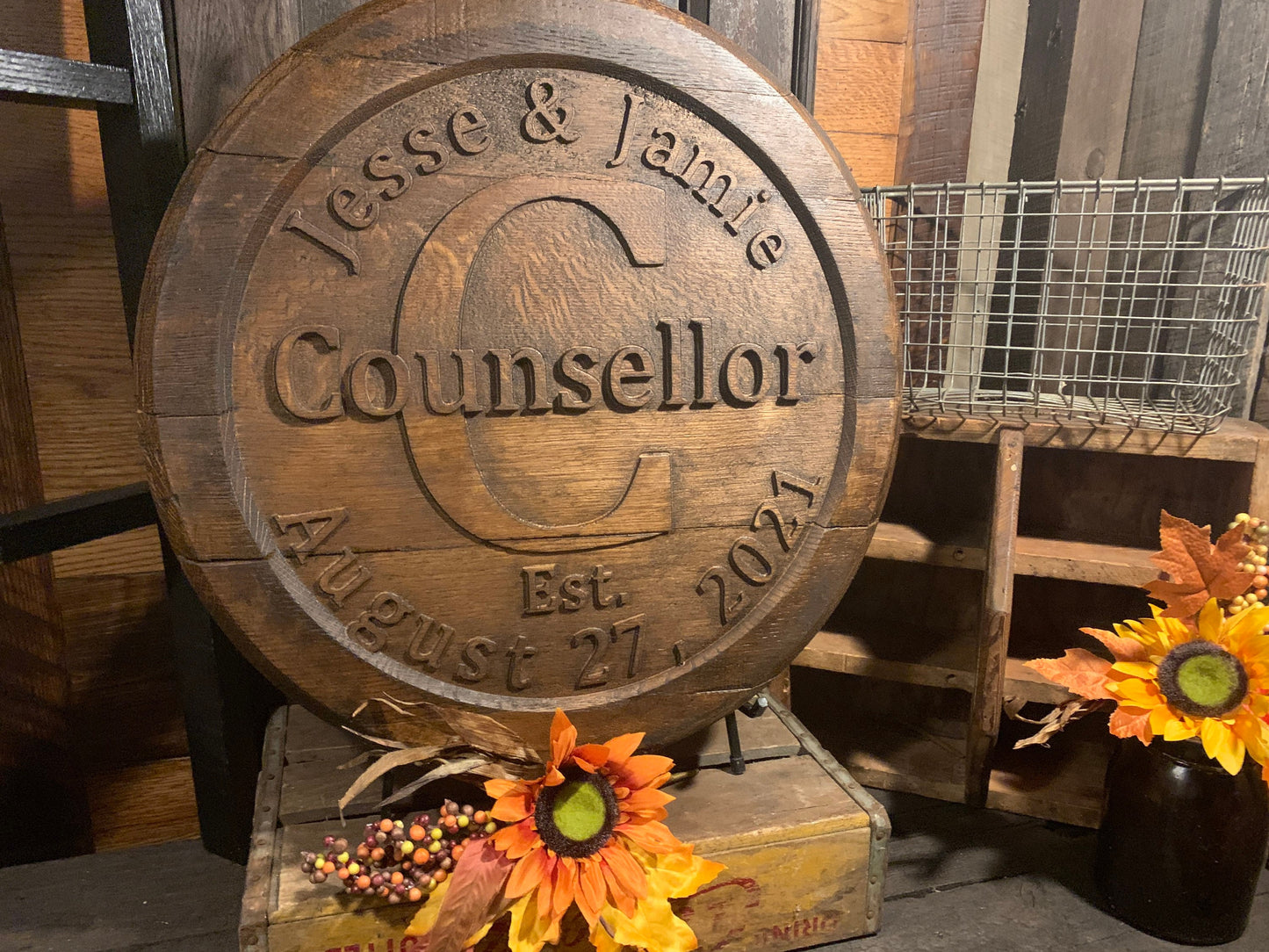 Custom Bourbon Barrel Head Sign - 3D CNC Carved