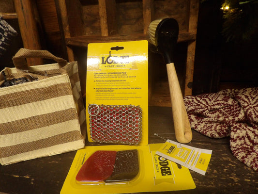 Cast Iron Care Gift Basket - Lodge Accessories in Burlap Tote